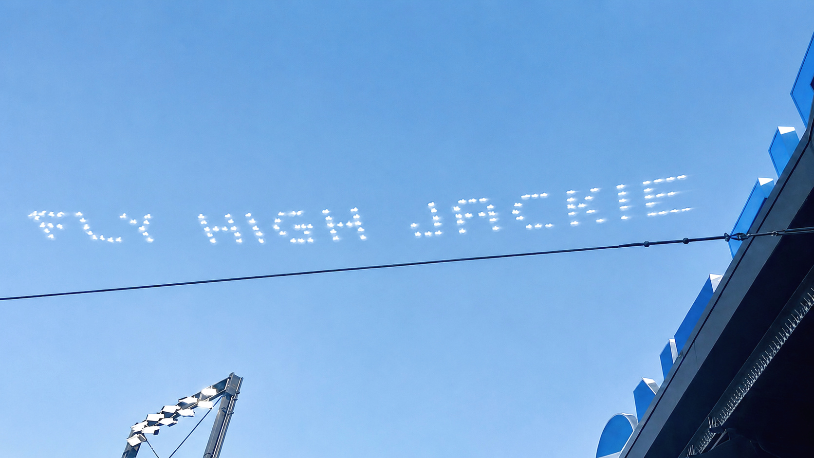 FLY HIGH JACKIE skytyping by Skytypers above ONT Field for Ontario Tower Buzzers and FOBBV, August 23, 2026