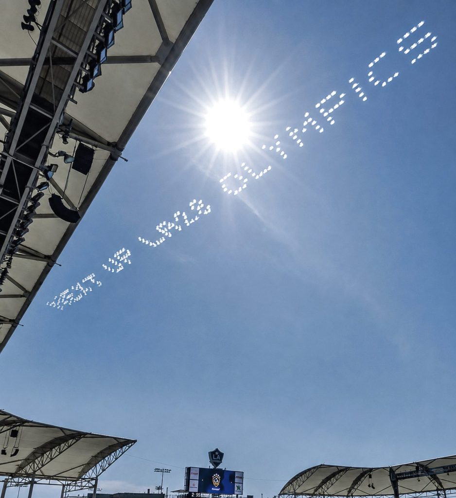 A finished Skytypers message above the stadium. Skytypers campaign archive.