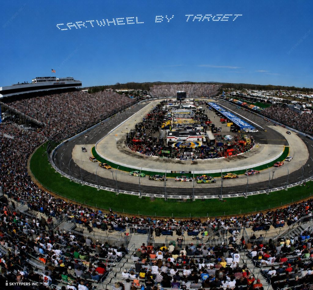 Cartwheel by Target skytyping above a crowded raceway