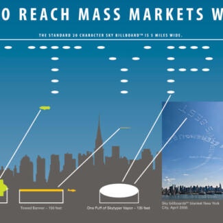 Infographic compares billboard sizes with skyscrapers, highlighting locations in Tokyo, London, Paris, and New York City.